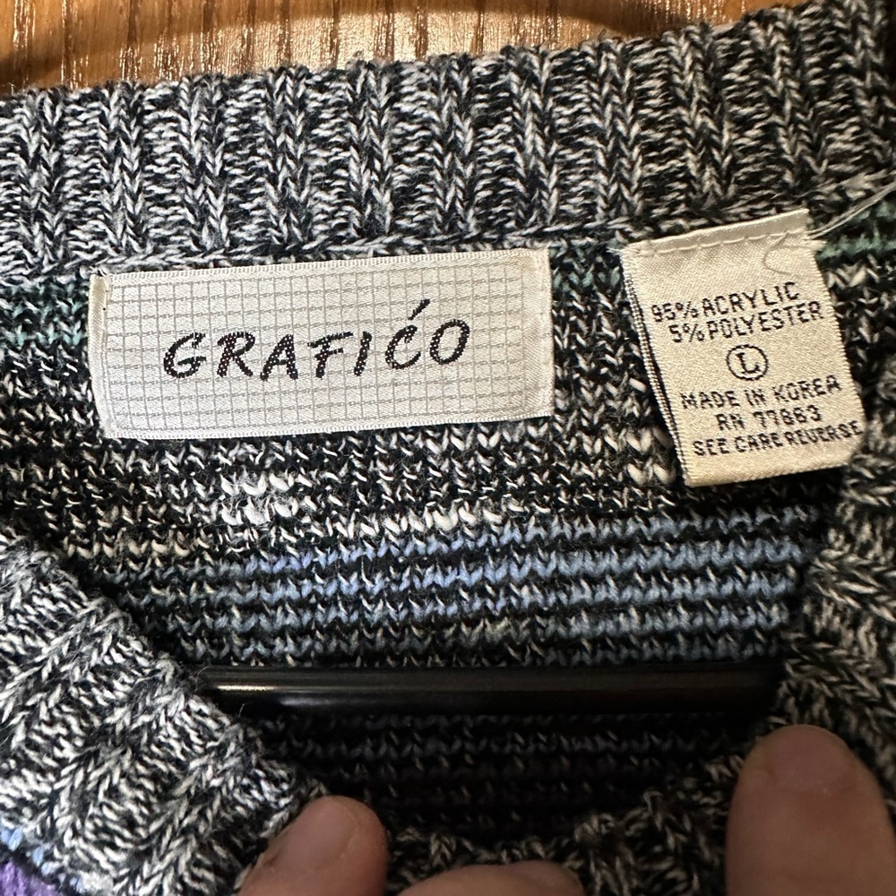 Vintage Grafico Geometric Men’s Sweater,  Size L, Multicolor - Picture 2 of 3
